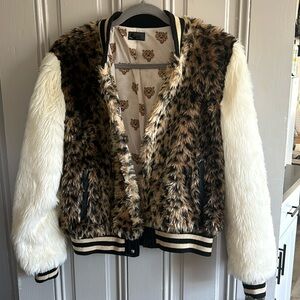 Mother Leopard baseball faux fur jacket Large